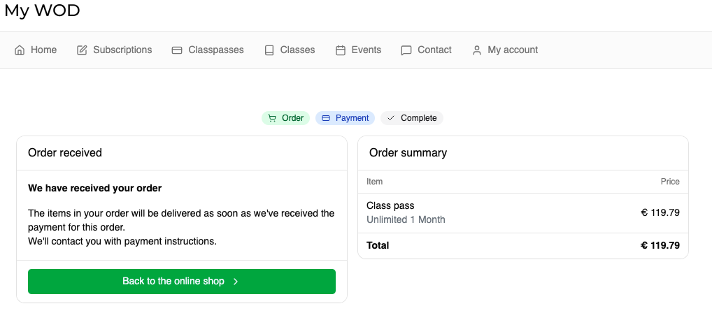 Payment confirmation